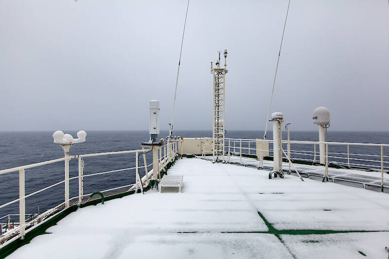 Snow on the deck of the Nuyina