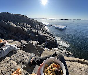 Eating dinner near the seaside