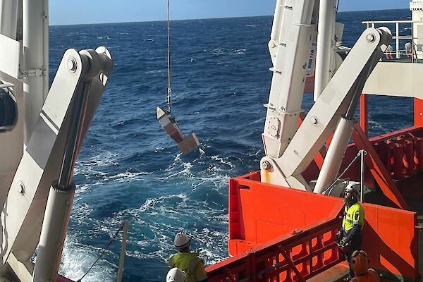 The Continuous Plankton Recorder being retrieved from the Southern Ocean by RSV Nuyina