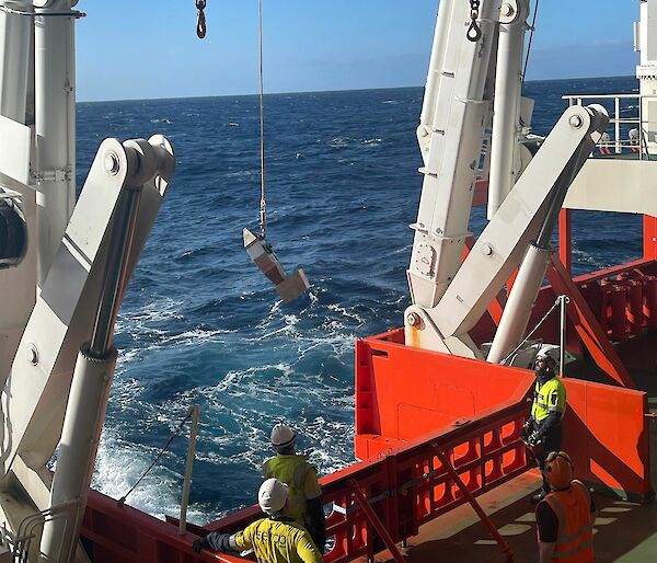 The Continuous Plankton Recorder being retrieved from the Southern Ocean by RSV Nuyina