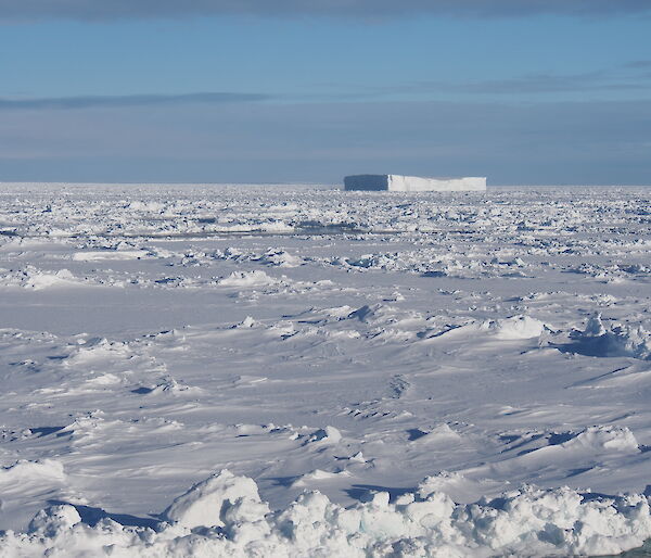 Thick sea ice blanketing the southern ocean.