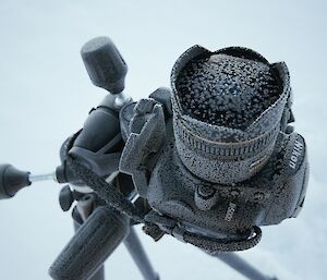 A camera covered in frost.