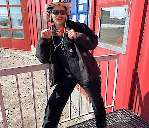 Electrician Alex posing with a Stetson styled "on-call hat"