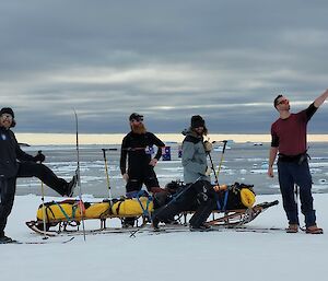 4 electricians ski traversing to the local Wilkes hut