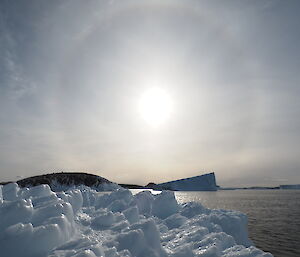 A sun halo looking out from Mawson station - optical phenomenon