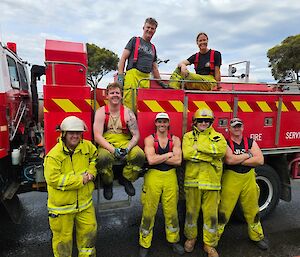 Some of the Mawson fire team during pre-departure fire training at Cambridge, Hobart.