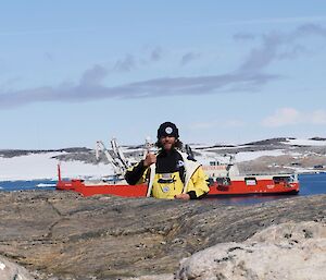 Mitch with the RSV Nuyina in the distance