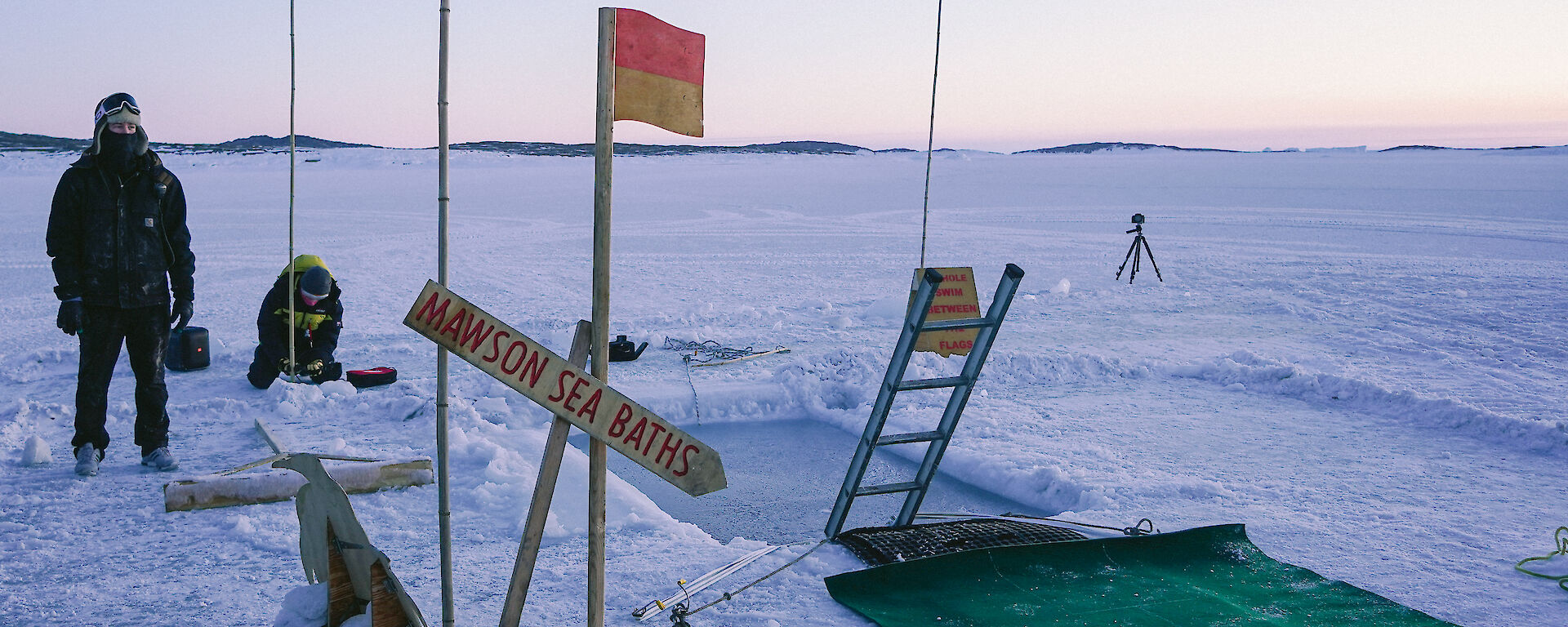 The Mawson swimming pool for Midwinter dip with ladder and mat ready for the first expeditioner