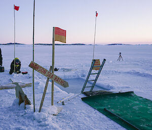 The Mawson swimming pool for Midwinter dip with ladder and mat ready for the first expeditioner