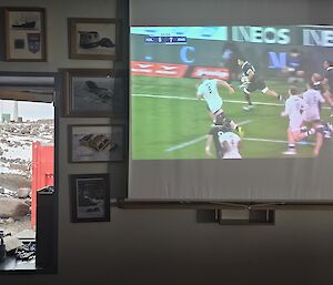 Watching a recent rugby match on the big screen at Mawson