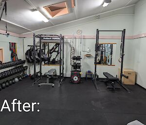 After photo of station gymnasium, showing organised weights and more open floor space