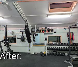 After photo of station gymnasium, showing organised weights and more open floor space