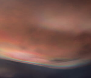 Rainbow coloured nacreous clouds over Mawson