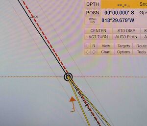 A screenshot of a ships position directly on the equator line