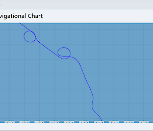 A screen shot of a navigational chart showing the ships progress including two loops where the ship turned 360 degrees