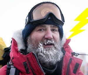A portrait of a Mawson expeditioner with ice on his beard