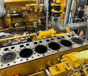 A view of the inside of an engine during repairs