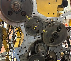 A view of the inside of an engine during repairs