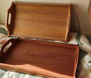 2x timber constructed tea trays
