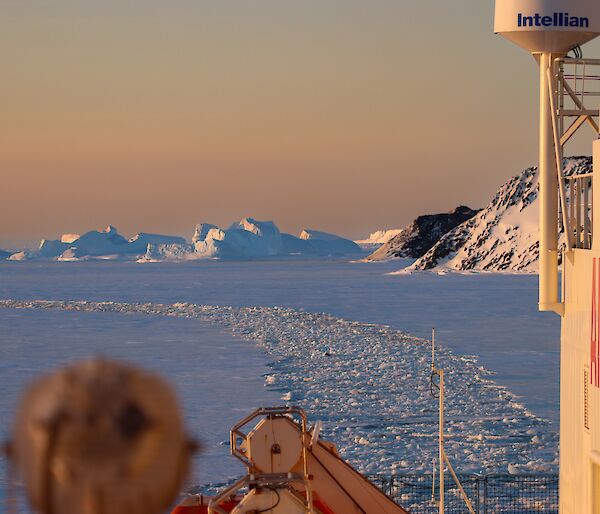 Looking aft from RSV Nuyina as it cuts through the sea ice