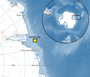 A map showing the location of the seafloor lander close to the Antarctic coast