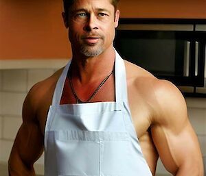 AI generated image of Brad Pitt in Chef’s apron.