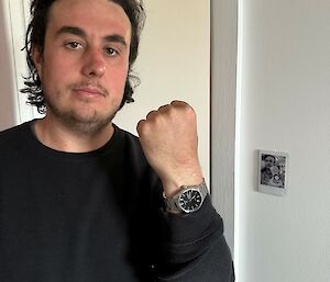 Pat facing the camera wearing the watch on his wrist
