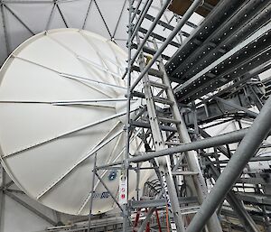Image of Satellite dish inside the ANARESAT dome.