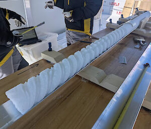 An ice core with a spiral pattern