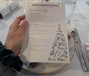 A piece of paper showing the menu for Christmas lunch