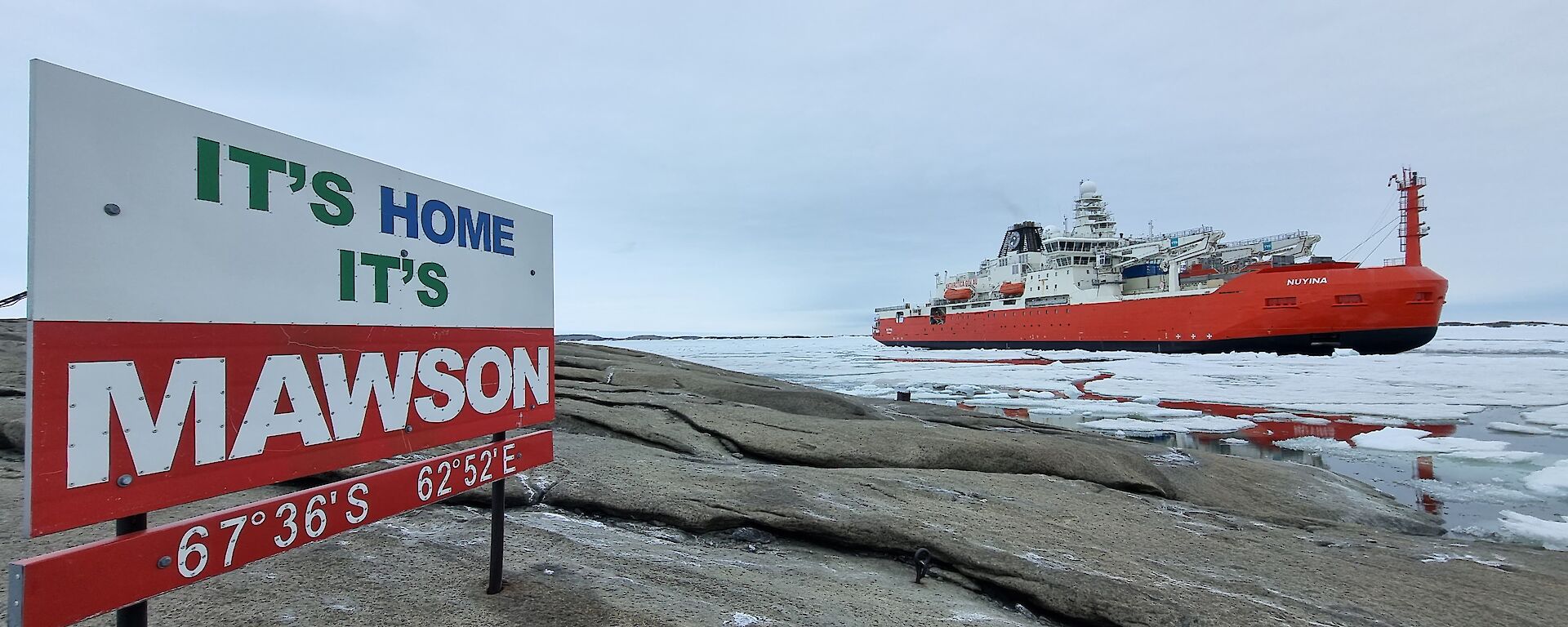 The Nuyina arriving in Kisa Strait on Sunday