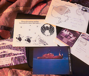 Two Antarctic postcards and envelopes