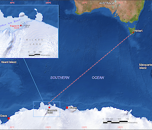 Map of Antarctica showing Edgeworth David Base camp, where the Denman Terrestrial Campaign was based, and the Shackleton Ice Shelf