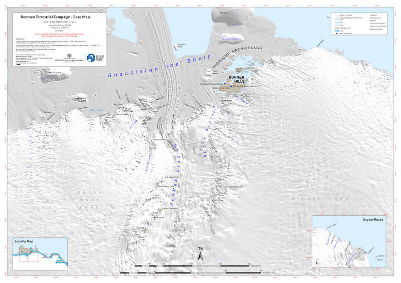 Map showing location of a deep field camp on the Antarctic coast.