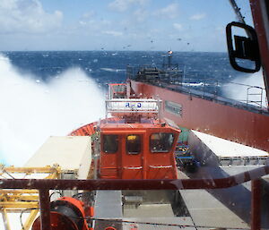 View from the bridge of the Aurora Australis in big seas back in 2003