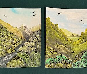 A painting of mountains at Macquarie Island