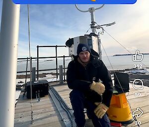 Expeditioner in Antarctica with text on image reading “then I highly recommend you apply”