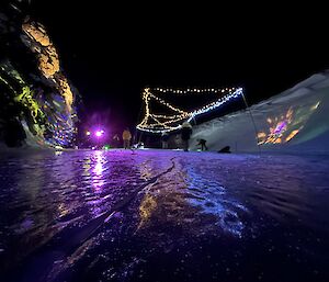 Ice at night with purple lights