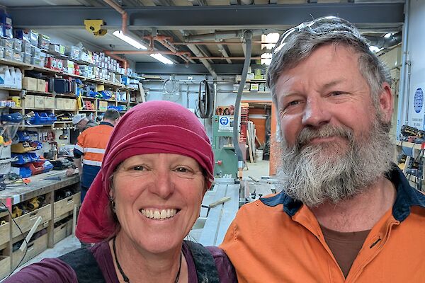 Two expeditioners in the workshop