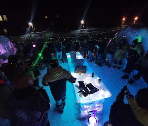 Expeditioners in the ice bar enjoying a toast to Casey Station