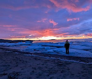 person standing on sea ice