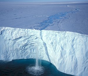 Meltwater running from an ice cliff in to the ocean