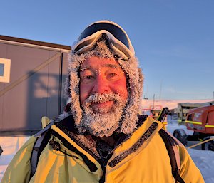 The author with his beard and hat frosted by ice