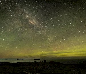 The night sky with auroras in Antarctica