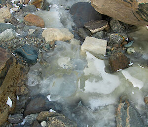 Frozen water in rocks