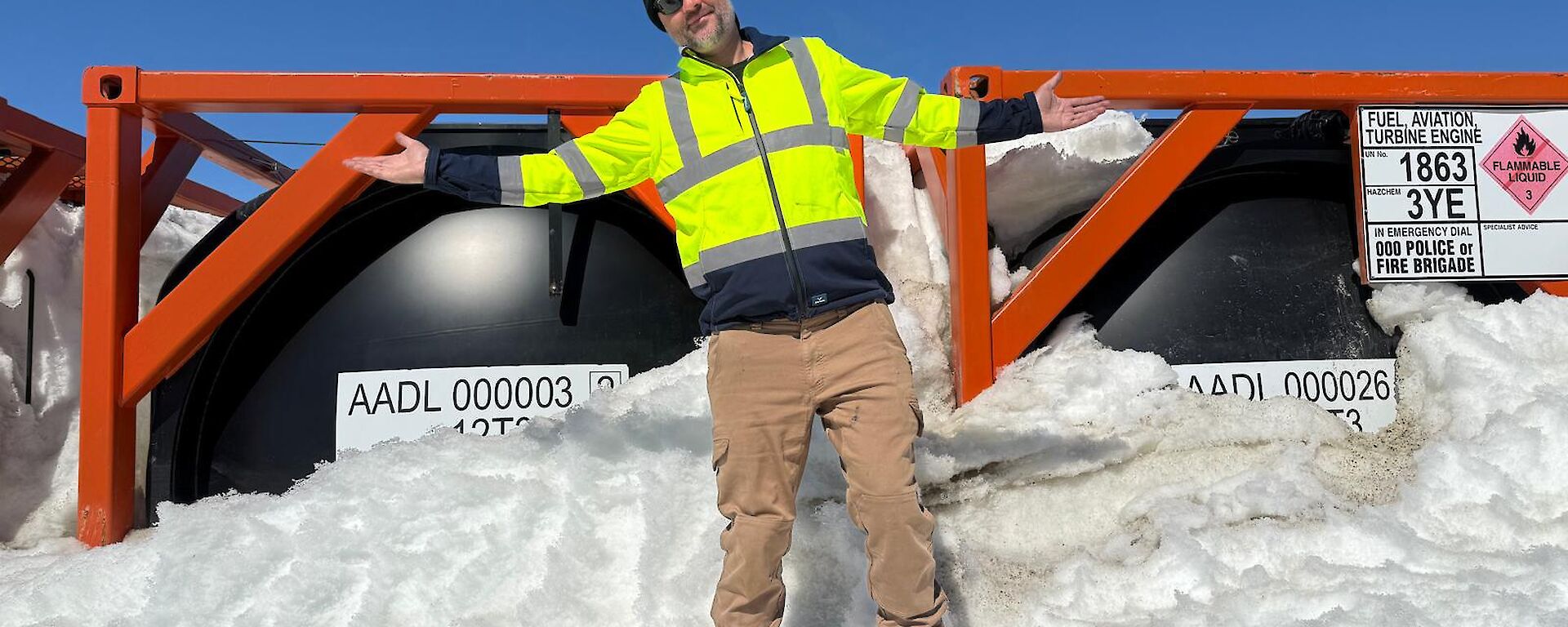 Supply officer Neil finding some fuel pods hidden in the snow