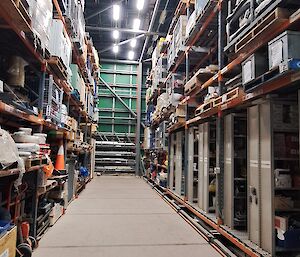 Racks of pallets stacked neatly in a warehouse environment