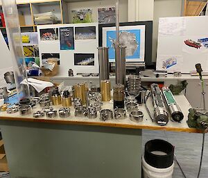 Drill components on a table