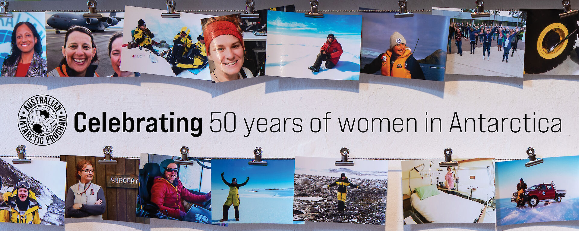 A banner showing a collage of photos of different women doing things in Antarctica.