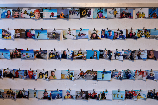 A collage of photos of different women doing things in Antarctica.